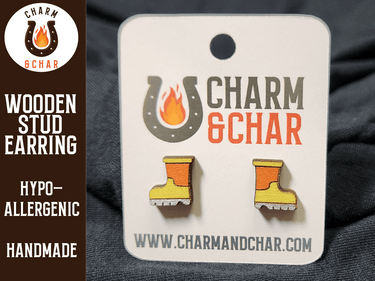 Garden Boots Wood Stud Earrings - Gardening Fashion Earring - Stud Earring - Charm and Char